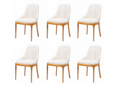 6 Esszimmerstühle Beige Gepolstert Holzbeine Modern Elegantes Design
