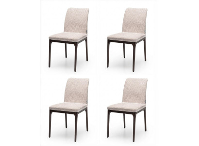 4 Esszimmerstühle Beige Gepolstert Stoff Muster Dunkles Holz Modern