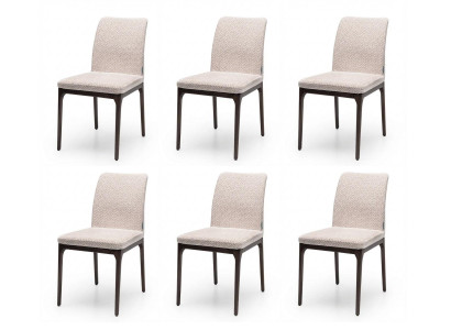 6 Esszimmerstühle Beige Gepolstert Stoff Muster Dunkles Modern Elegant