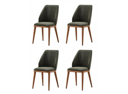 4 Esszimmerstühle Dunkelgrün Gepolstert Textil Holz Modern Elegant