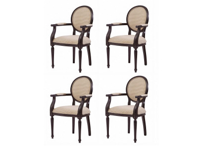 4 Esszimmerstühle Armlehnen Beige Braun Klassisch Gepolstert Elegantes