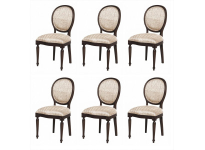 6 Esszimmerstühle Beige Braun Gepolstert Klassisch Rückenlehne Design