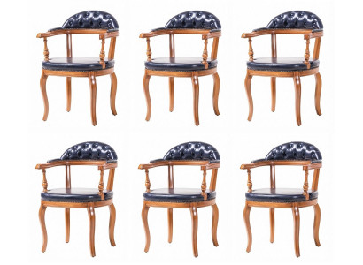 6 Klassische Armlehnstühle Schwarz Braun Chesterfield Gepolstert Stuhl