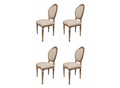 4 Klassische Esszimmerstühle Beige Gepolstert Medaillon Rückenlehne