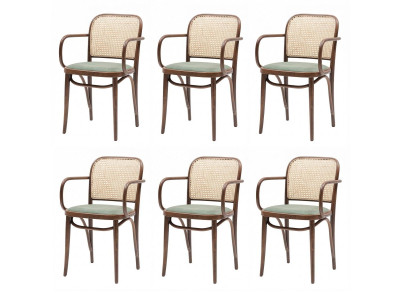 6x Esszimmerstuhl Grün Rattan Geflecht Armlehnen Braun Retro Design