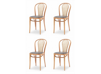 4x Esszimmerstuhl Schwarz Rattan Geflecht Gepolstert Retro Vintage