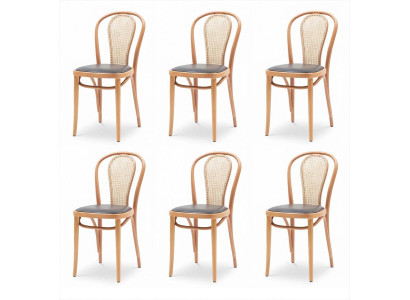 6x Esszimmerstuhl Schwarz Rattan Geflecht Gepolstert Modern Vintage