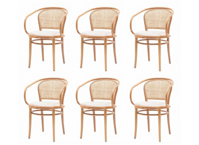6 Esszimmerstühle Beige Rattan Geflecht Armlehnen Retro Vintage Modern