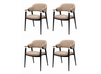 4x Esszimmerstuhl Beige Bouclé Armlehnen Schwarz Modern Luxury Design