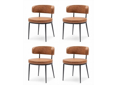 4x Esszimmerstühle Cognac Braun Gepolstert Schwarz Modern Industrial