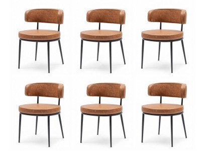 6x Esszimmerstühle Cognac Braun Gepolstert Holz Modern Vintage Design