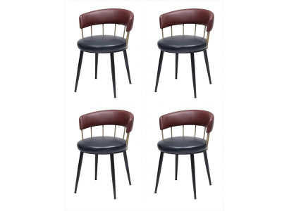 4x Esszimmerstühle Bordeaux Schwarz Gepolstert Metall Modern Vintage
