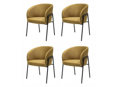4 Esszimmerstühle Senfgelb Ocker Gepolstert Armlehnen Modern Textil