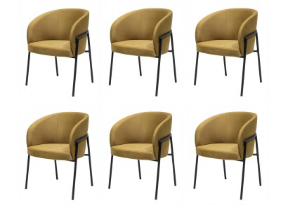 6 Esszimmerstühle Senfgelb Ocker Gepolstert Armlehnen Modern Elegant