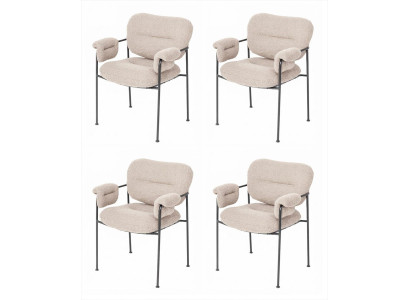 4x Esszimmerstühle Beige Gepolstert Armlehnen Schwarz Modern Design