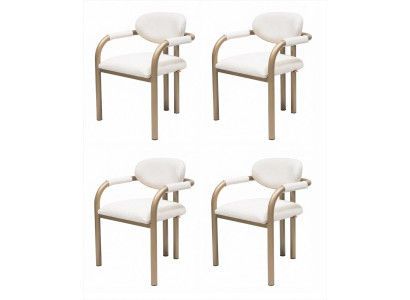 4x Esszimmerstühle Creme Gepolstert Armlehnen Champagner Modern Design