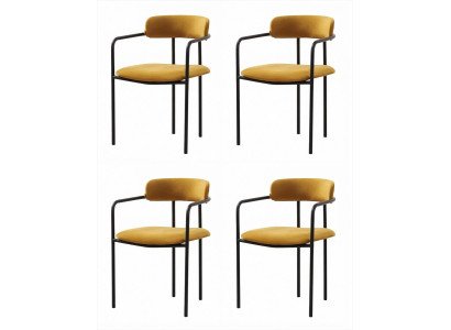 4 Esszimmerstühle Senfgelb Gepolstert Armlehnen Schwarz Modern Elegant