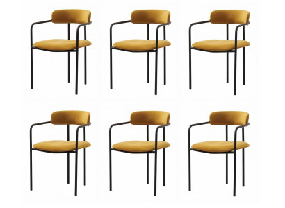 6 Esszimmerstühle Senfgelb Gepolstert Armlehnen Schwarz Modern Design