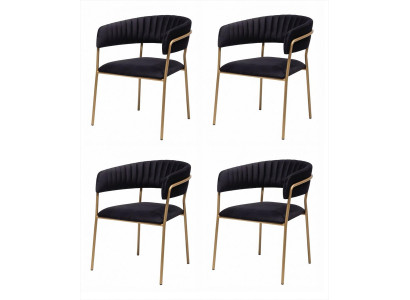 4 Esszimmerstühle Schwarz Gepolstert Armlehnen Metall Modern Elegant
