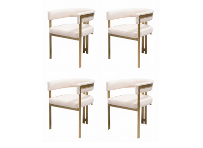 4 Esszimmerstühle Creme Gepolstert Armlehnen Metall Modern Elegant