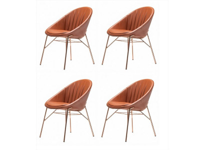 4 Esszimmerstühle Cognac Kupfer Gepolstert Metall Modern Retro Elegant
