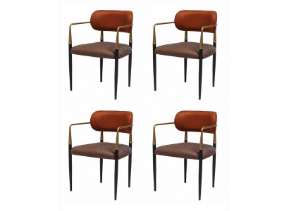 4 Esszimmerstühle Rostbraun Armlehnen Schwarz Bronze Gepolstert Modern