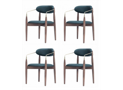 4 Esszimmerstühle Blau Armlehnen Holzgestell Gold Gepolstert Modern
