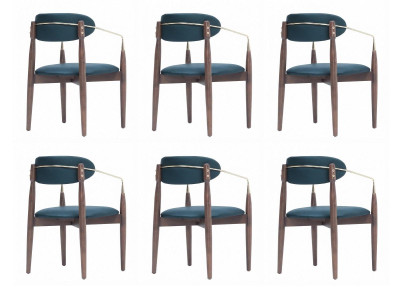 6 Esszimmerstühle Blau Armlehnen Holzgestell Gepolstert Modern Retro
