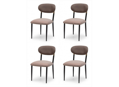 4 Esszimmerstühle Beige Gepolstert Metallgestell Schwarz Gold Modern