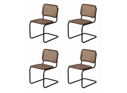 4 Freischwinger Esszimmerstühle Rattan Geflecht Metallgestell Schwarz