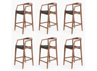 6er Set Barhocker Holz Braun Schwarz Gepolstert Armlehnen Modern Retro