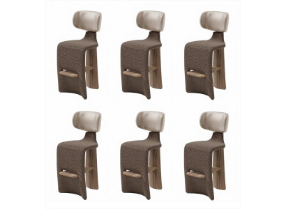 6er-Set Barhocker Braun Beige Gepolstert Holz Modern Designer Stil