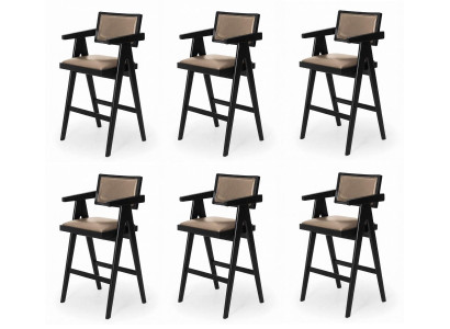 6er-Set Barhocker Schwarz Beige Gepolstert Armlehnen Modern Design