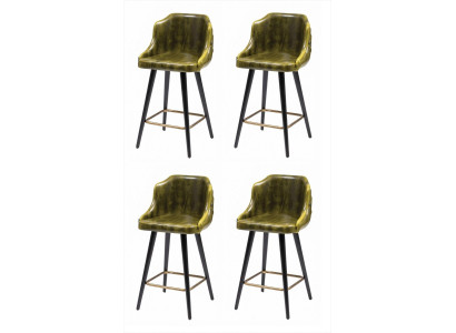4er-Set Barhocker Grün Leder Schwarz Gold Gepolstert Vintage Modern
