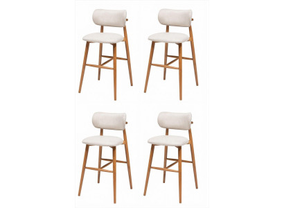 4er-Set Barhocker Beige Creme Gepolstert Holz Skandinavisch Modern