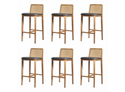 6x Barhocker Rattan Geflecht Schwarz Gepolstert Modern Retro Design