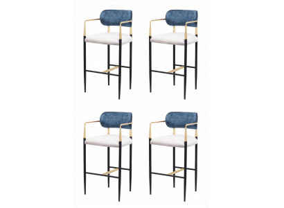 4x Barhocker Blau Grau Gepolstert Armlehnen Schwarz Modern Elegant