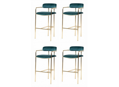 4x Barhocker Grün Gold Gepolstert Metall Modern Küche Bar Design
