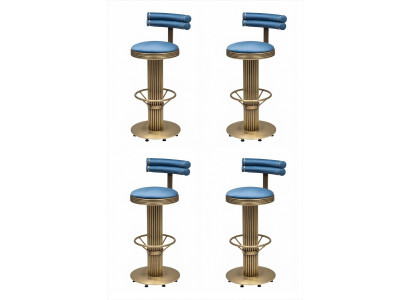 4x Barhocker Blau Gold Lederoptik Metall Fußring Rückenlehne Modern