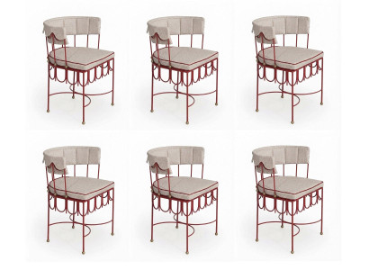 6x Stühle Beige Rot Gepolstert Textil Metall Modern Design Terrassen