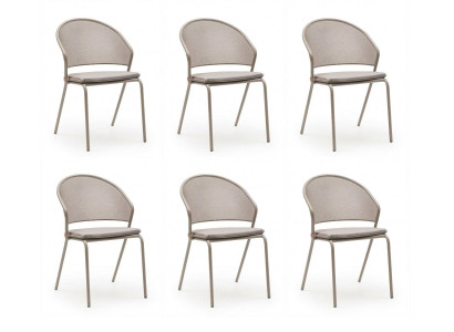 6x Stühle Grau Gepolstert Textil Metall Rückenlehne Modern Design
