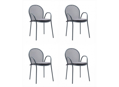 4x Stühle Grau Gepolstert Textil Metall Rückenlehne Modern Design