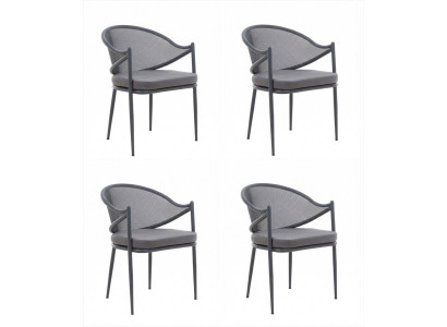 4x Stühle Grau Gepolstert Textil Metall Netzrücken Modern Komfort