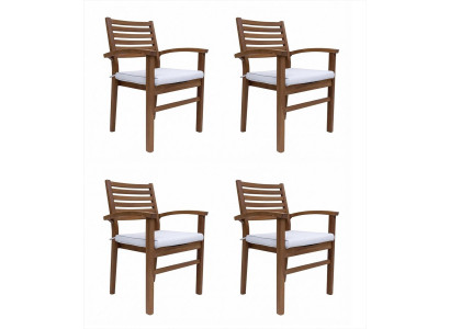 4x Stühle Braun Weiß Textil Holz Armlehnen Gepolstert Modern Design