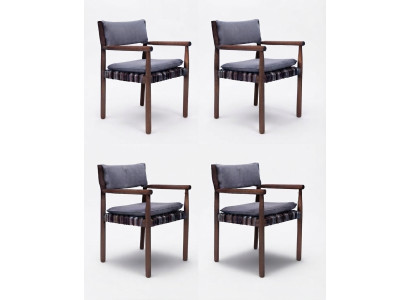4x Stühle Grau Braun Holz Textil Armlehnen Gepolstert Modern Design