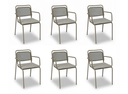 6x Stühle Beige Textil Metall Gepolstert Rückenlehne Modern Design