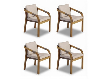 4x Stühle Beige Braun Holz Textil Gepolstert Rückenlehne Modern Design