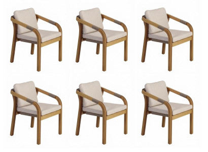 6x Stühle Beige Braun Holz Textil Gepolstert Rückenlehne Modern Design