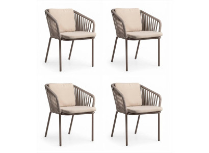 4x Stühle Beige Textil Metall Gepolstert Rückenlehne Modern Design