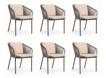 6x Stühle Beige Modern Textil Metall Esszimmer Garten Balkon Lounge